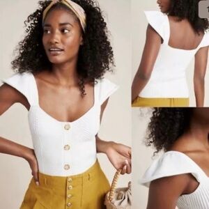 Anthropologie Top Womens Extra Small White Cream Knit Tank Bohemian Preppy